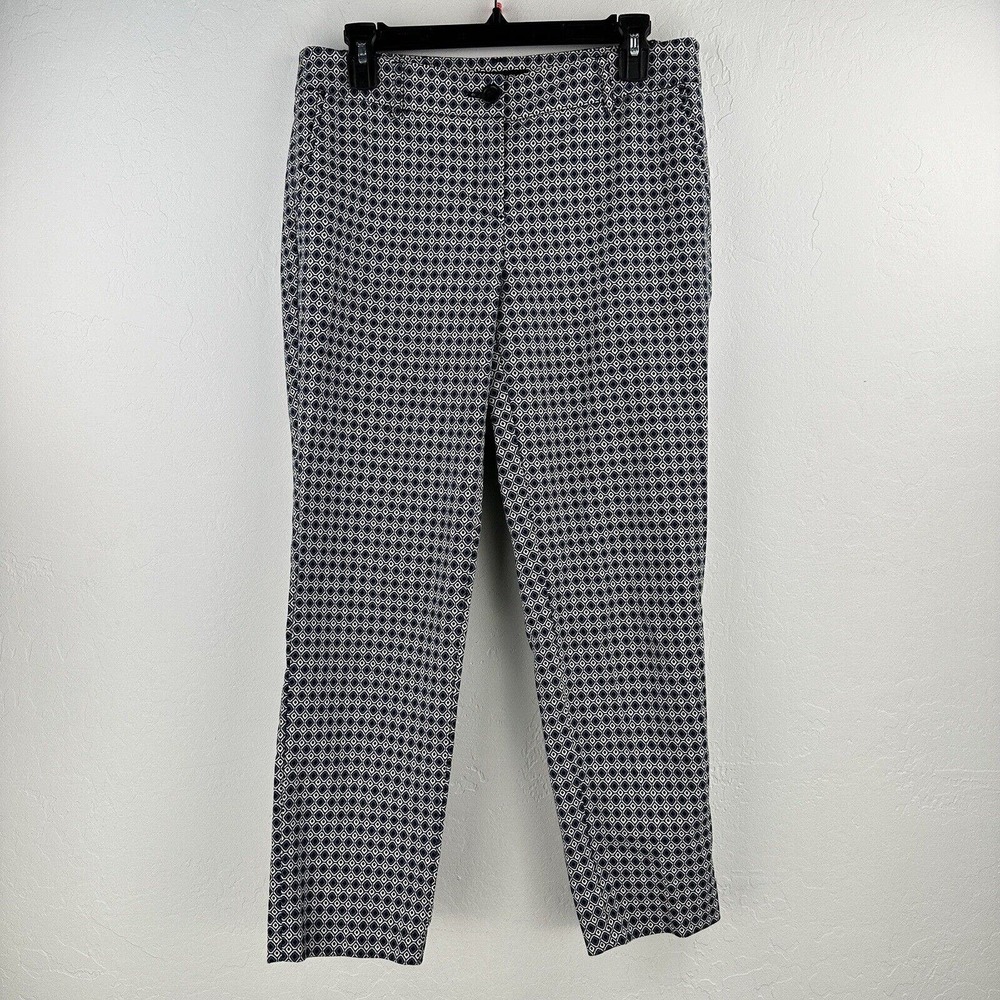 HILARY RADLEY Ankle Pants Womens Black White Blue Geometric Print Stretchy 6